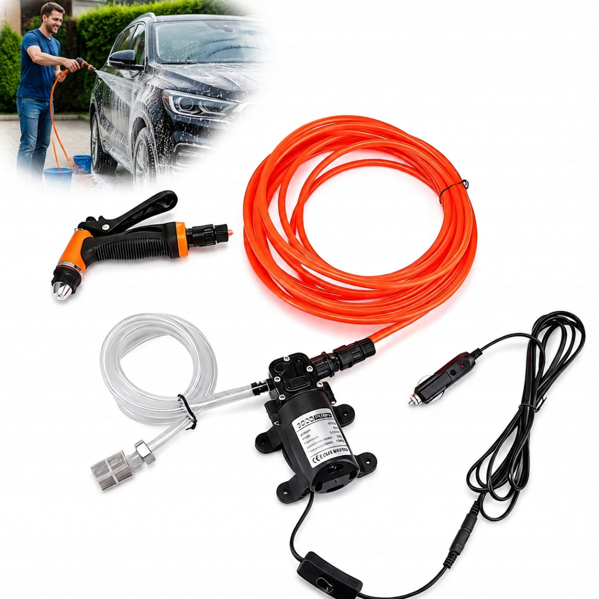 12V WATER PRESSURE PUMP SELF-PRIMING PUMP 100W WITH SPRAY GUN