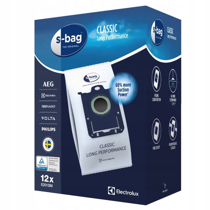 12×Vacuum cleaner bags Electrolux E201SM / S-BAG + HEPA filter Manufacturer code KL523D8S86