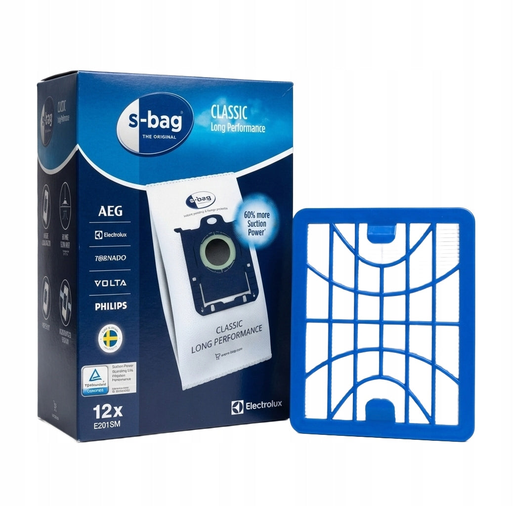 12×Vacuum cleaner bags Electrolux E201SM / S-BAG + HEPA filter