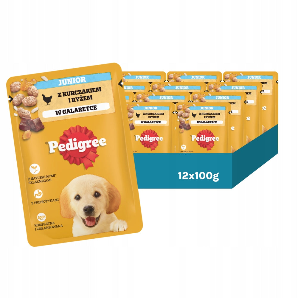 12X PEDIGREE JUNIOR SACHET 100G - FOR PUPPIES, WITH CHICKEN AND RICE