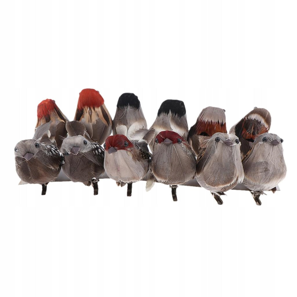 12x Artificial Birds Feathered Realistic Sparrow Home Garden Type nesting box (feeder)