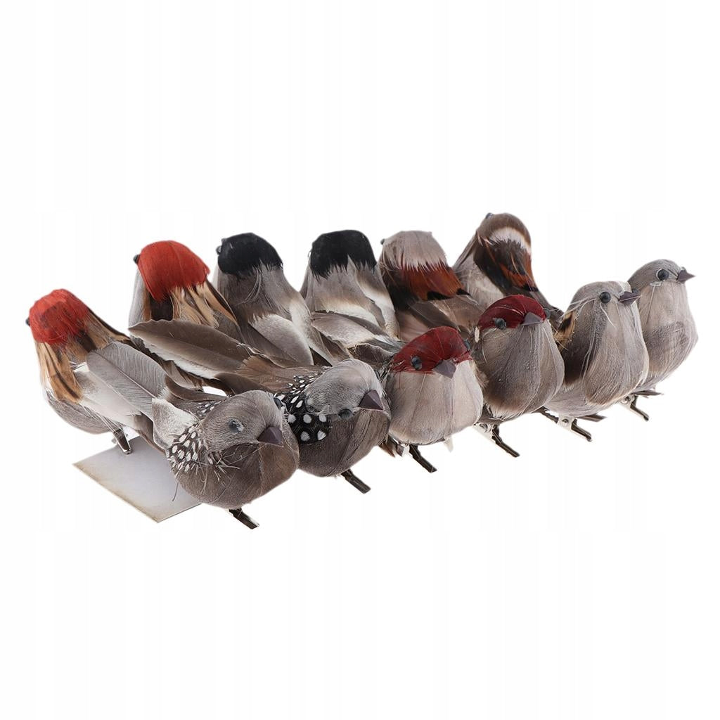 12x Artificial Birds Feathered Realistic Sparrow Home Garden