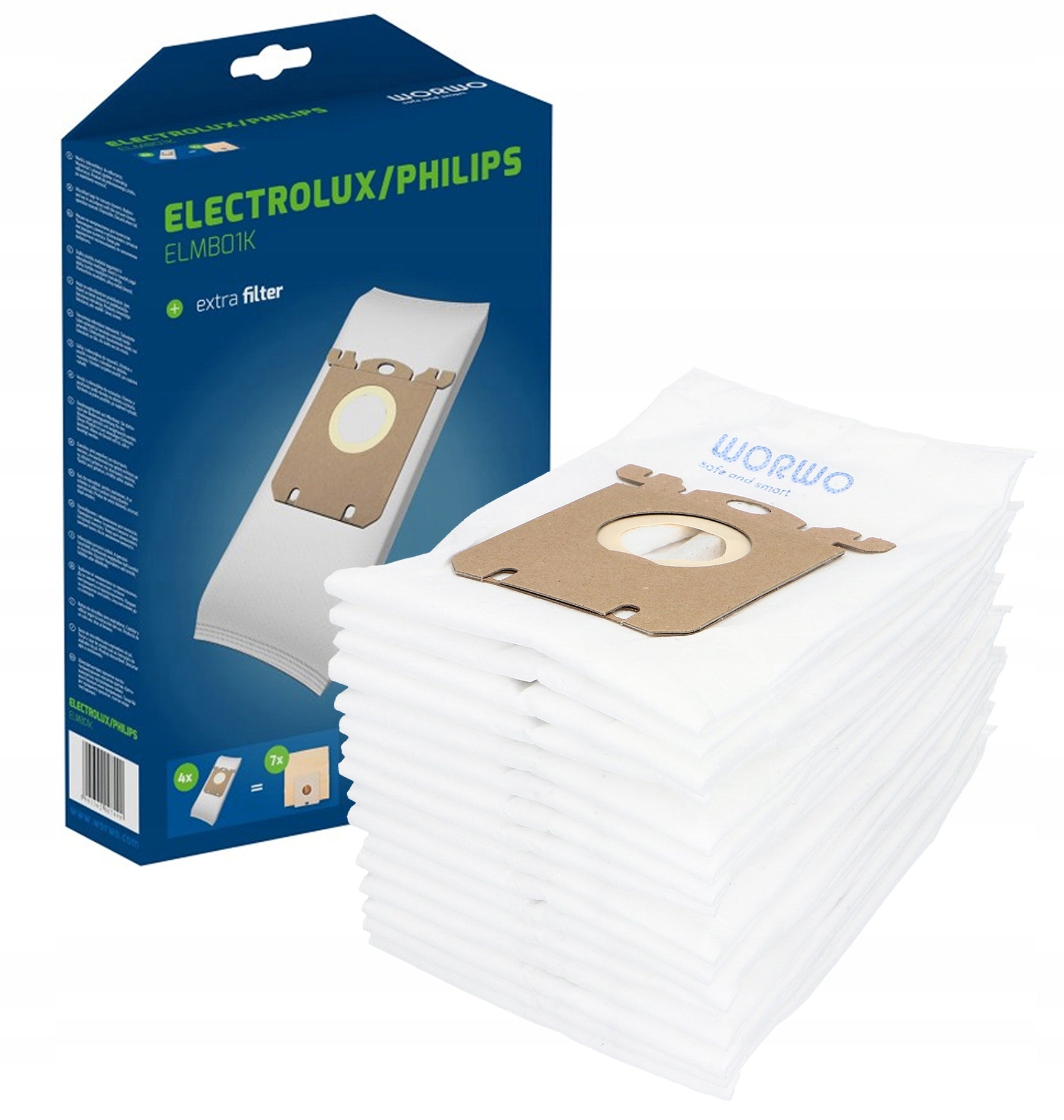 12x ELECTROLUX PHILIPS AEG BAG ELMB01K VACUUM CLEANER BAGS REPLACEMENT +FILTER Brand Worwo