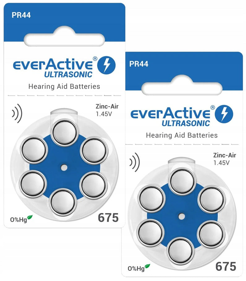 12x EVERACTIVE ULTRASONIC 675 PR44 HEARING AID BATTERIES