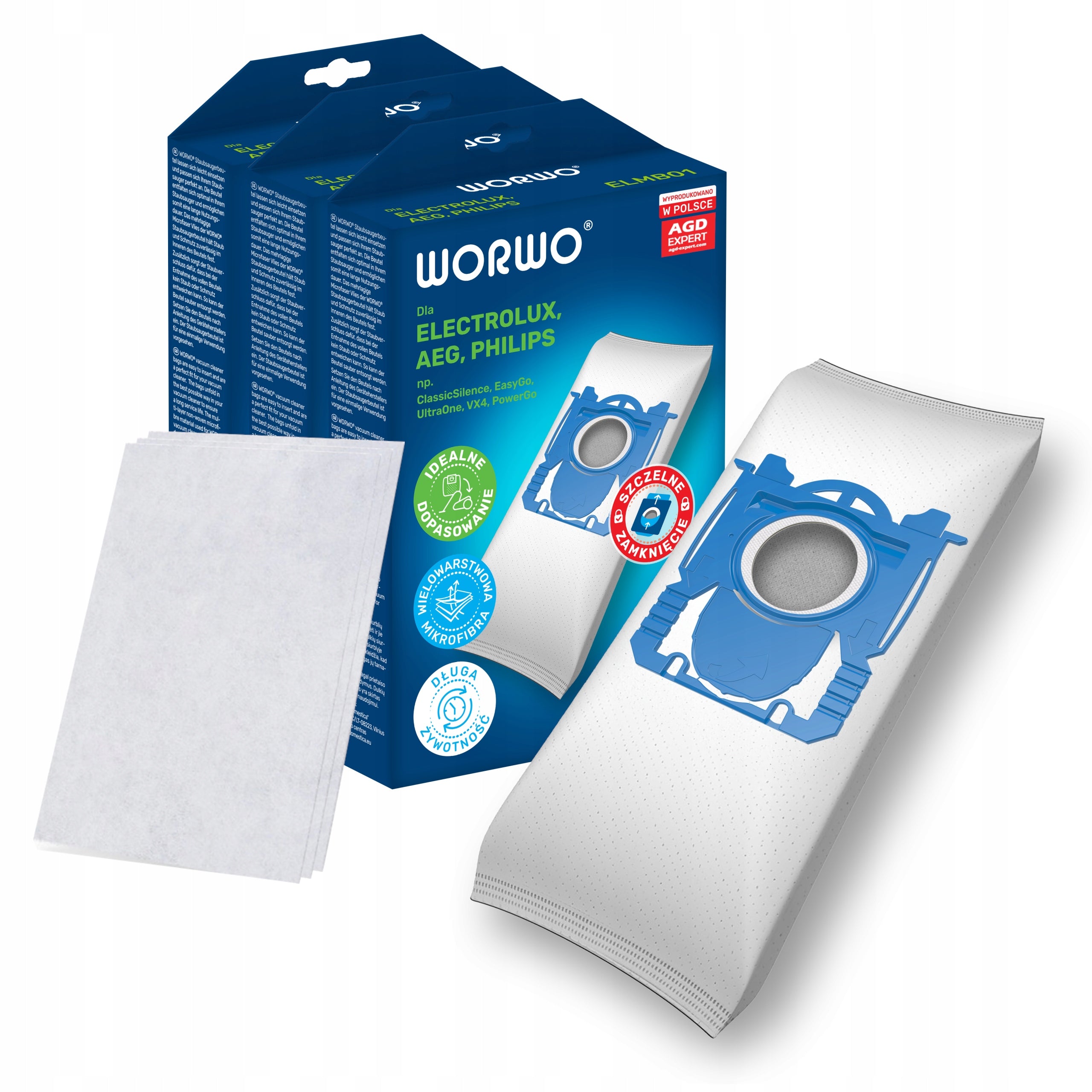 12x WORWO S-BAG FOR ELECTROLUX PHILIPS AEG ELMB01 VACUUM CLEANER + FILTERS