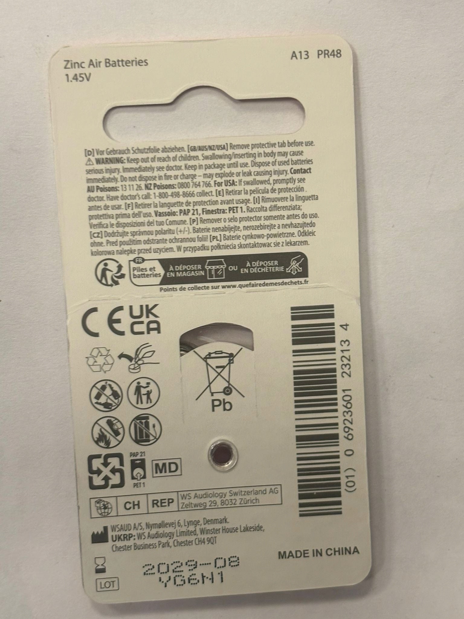 13 PR48 hearing aid batteries AerFon blister 6x10 pcs 1,45V 2029-08 Packaging status original