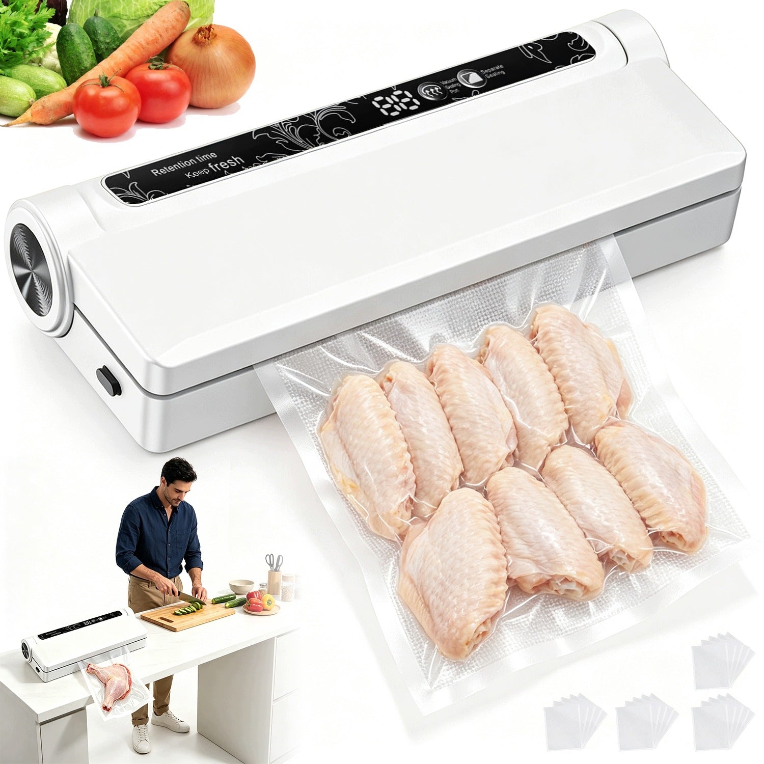 130W VACUUM PACKAGING MACHINE WITH TWO MODES FOR FOOD PROCESSING