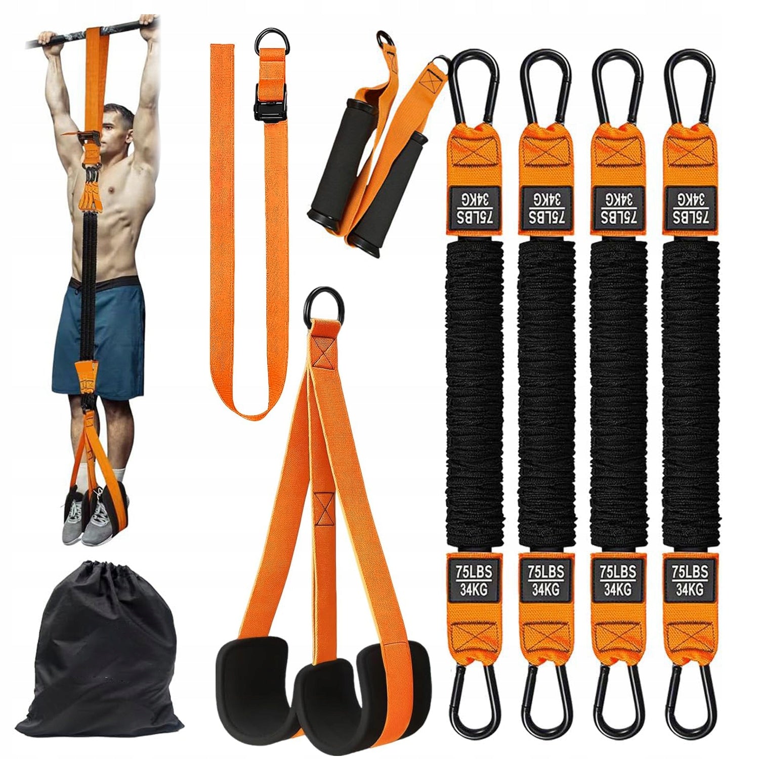 136KG LIFTING CAPACITY TRAINING BELTS ADJUSTABLE PORTABLE WITH FOAM HANDLES