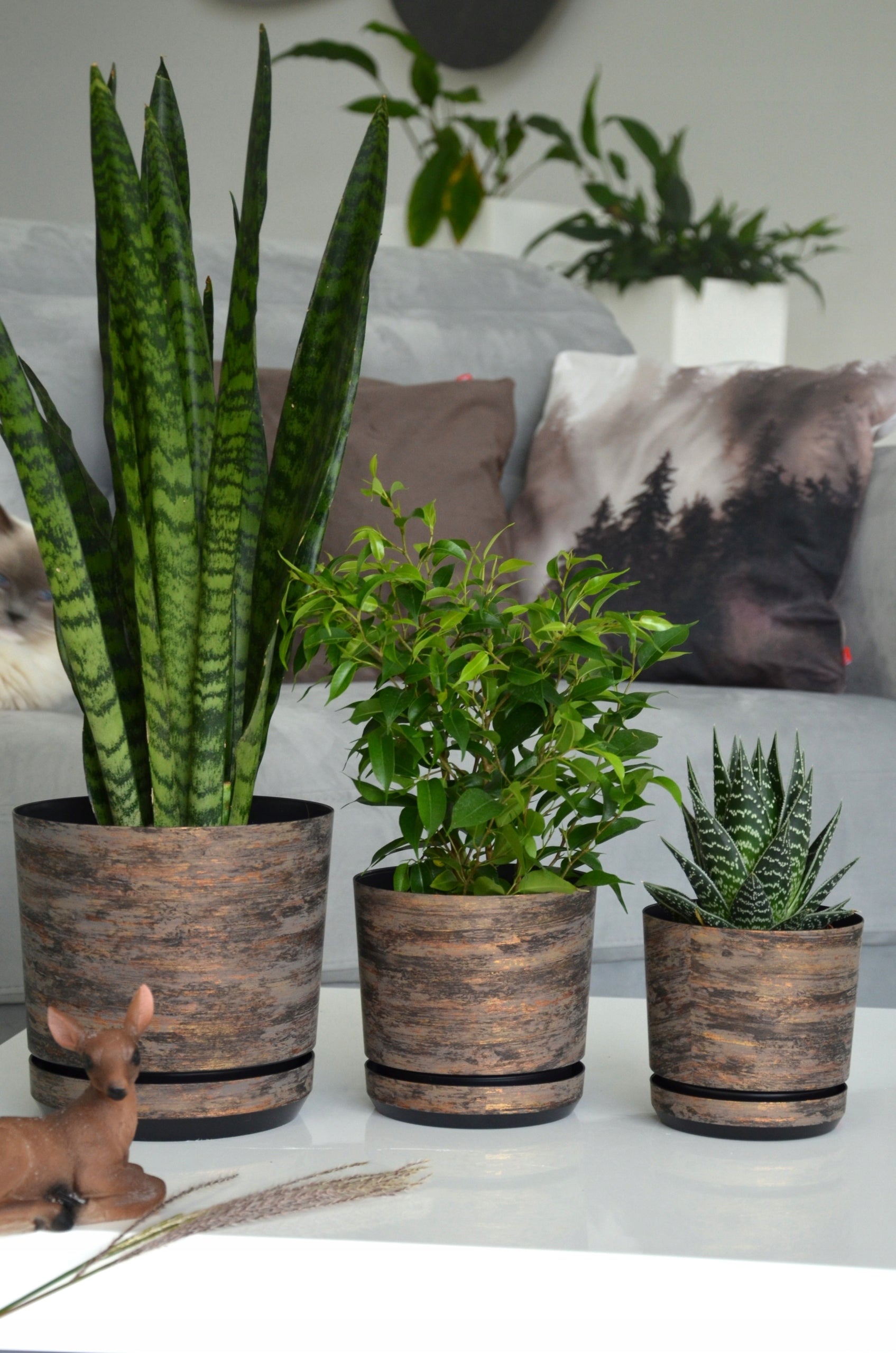 14 pot with stand pattern RUSTY BARK imitation wood tree gold element Material synthetic material