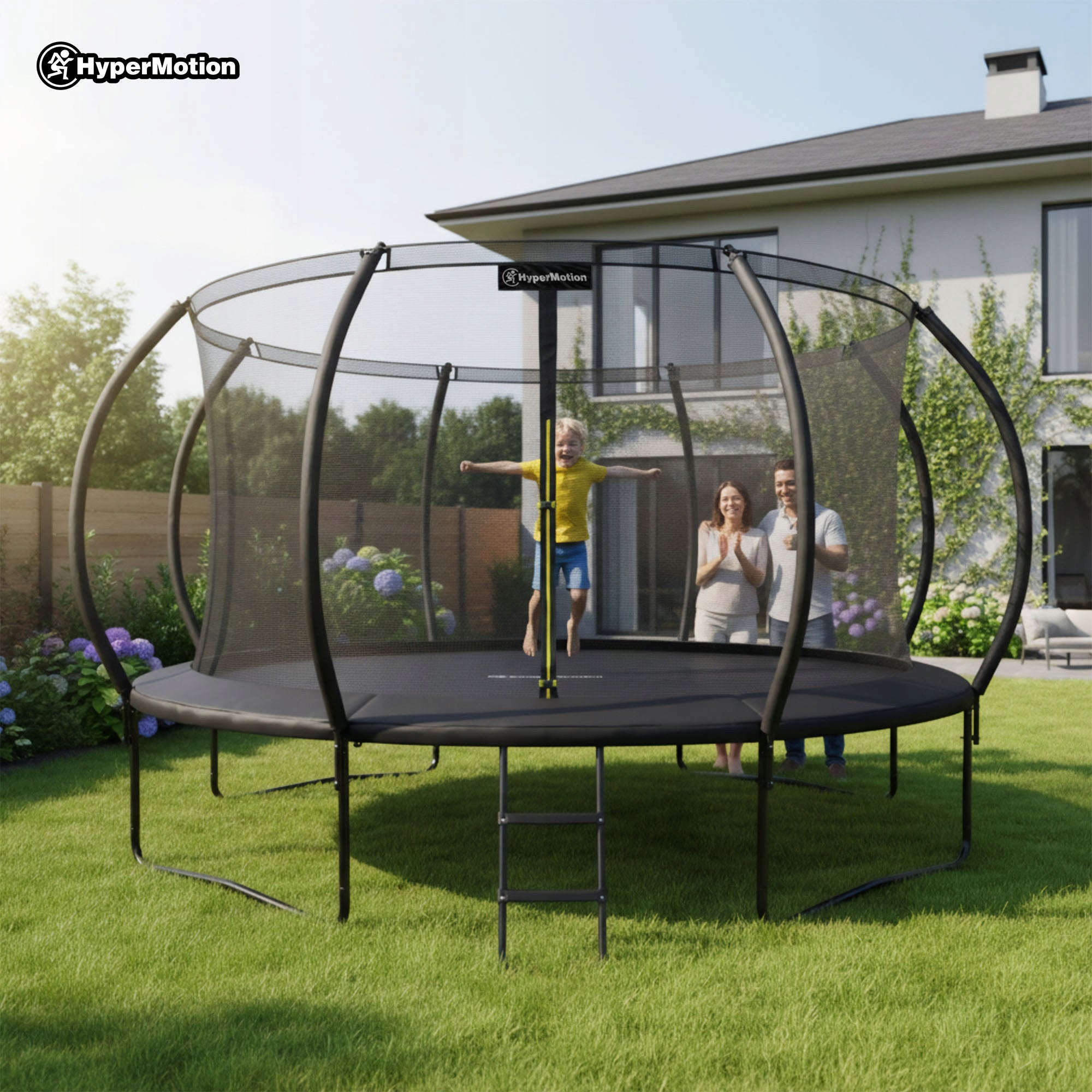 14FT Children's Garden Trampoline with Ladder and Mesh Easy Assembly Number of springs/ropes 80