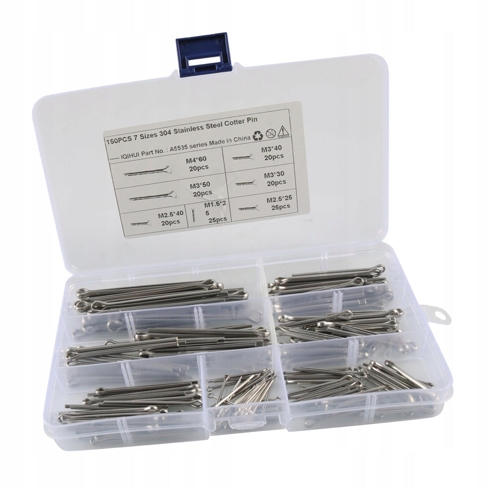 150Pcs Cotter Pin Assortment Kit, 304 Stainless Steel M1.5 M2.5 M3 M4 Heavy Manufacturer code 14852051471