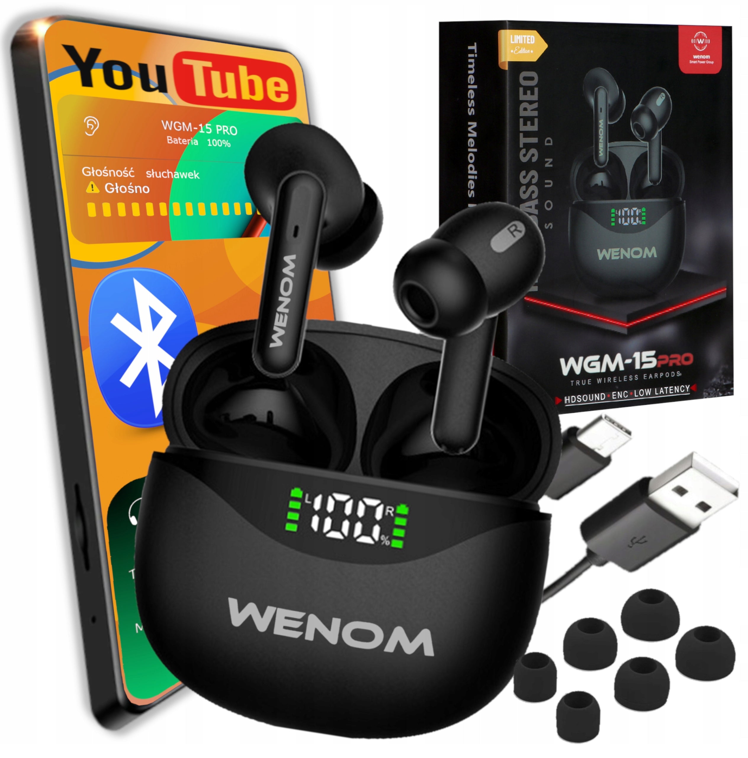 15pro Enc TWS Bluetooth 5,3 Wireless Sports Headphones with POWERBANK