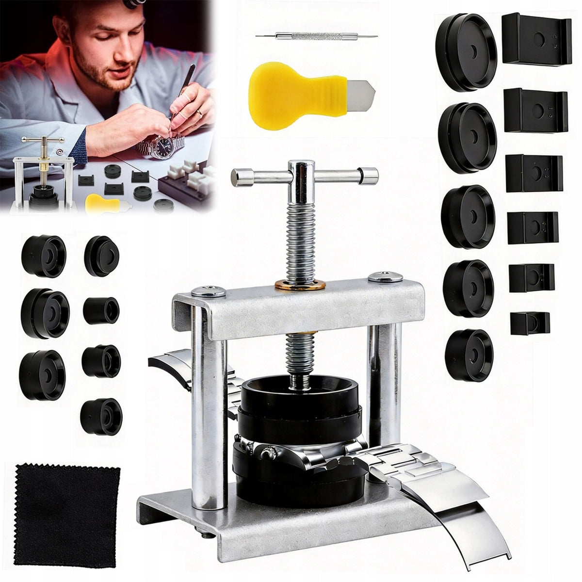 16-55mm WATCH PRESS MASTER PRESS FOR WATCHES SET + PRESSURE PLATES