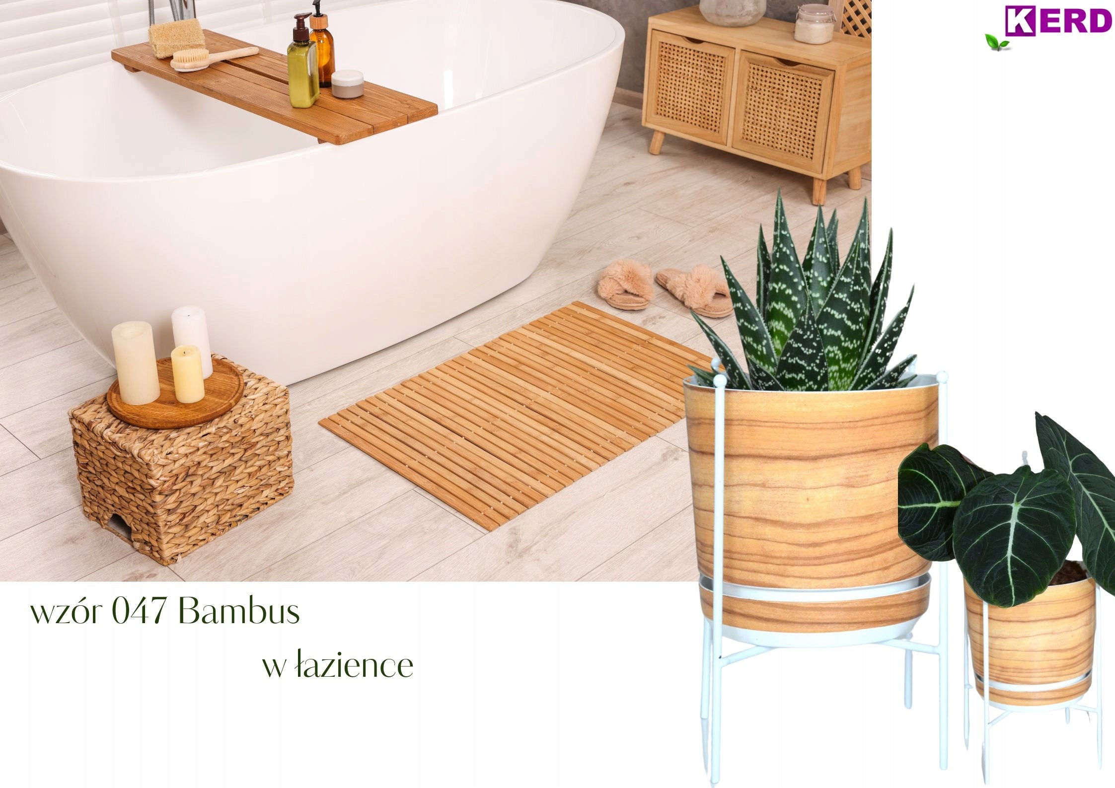 16 Flower pot with stand BAMBOO imitation board Scandinavian style wood effect Brand Kerd