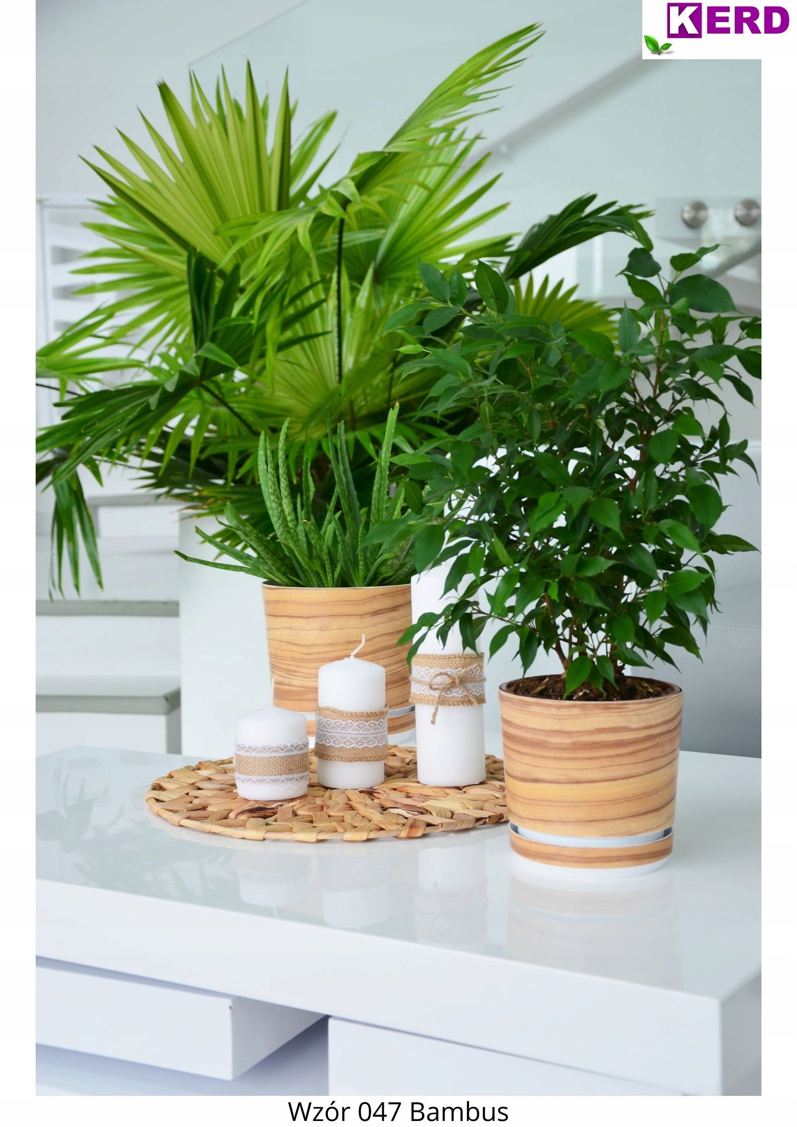 16 Flower pot with stand BAMBOO imitation board Scandinavian style wood effect Color white brown beige multicolor