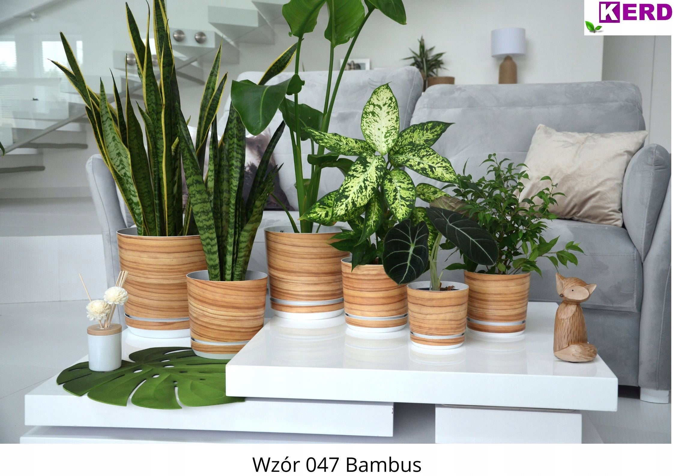 16 Flower pot with stand BAMBOO imitation board Scandinavian style wood effect Material synthetic material