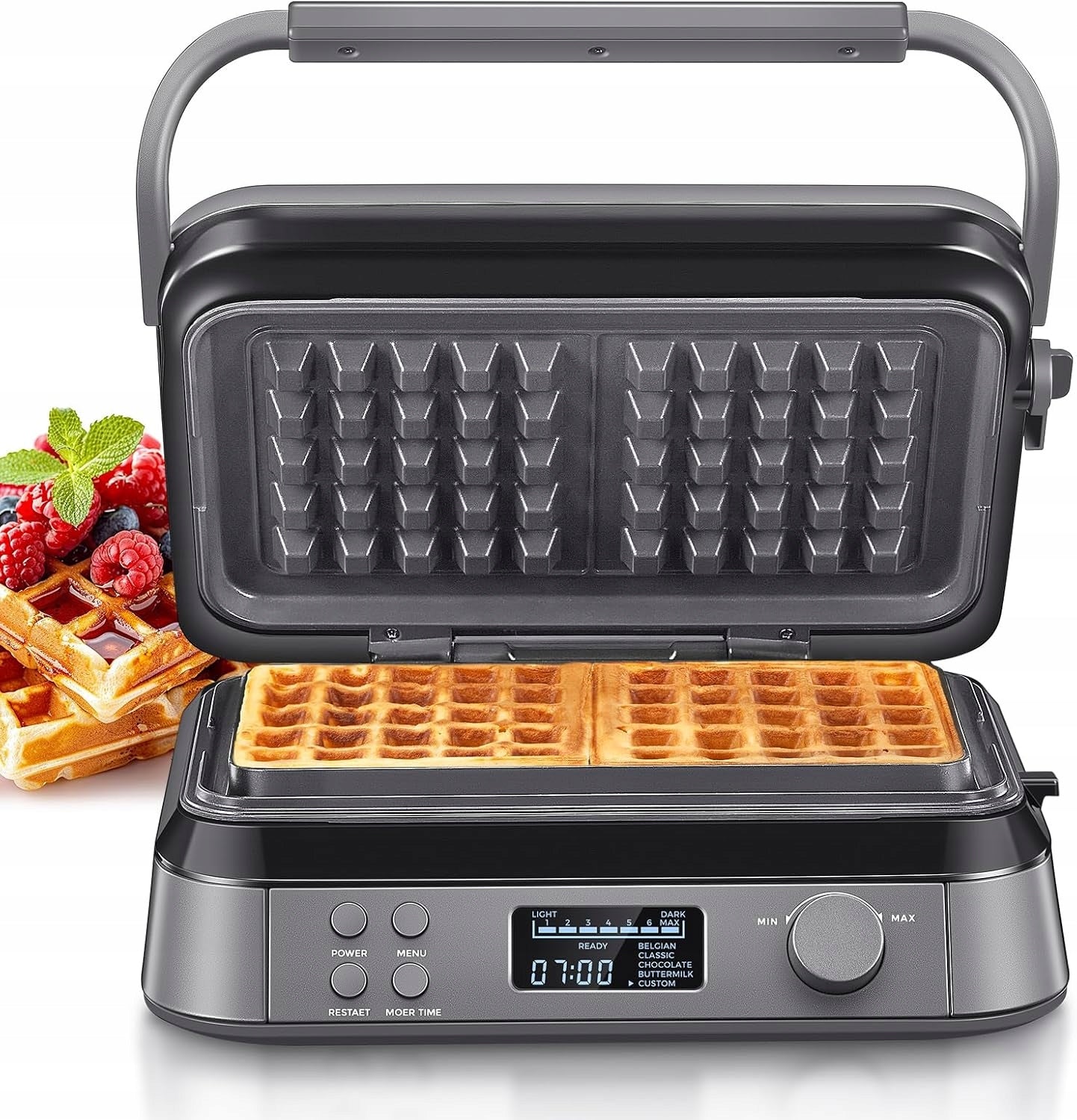1600W double waffle maker for Belgian waffles with REEMIX display