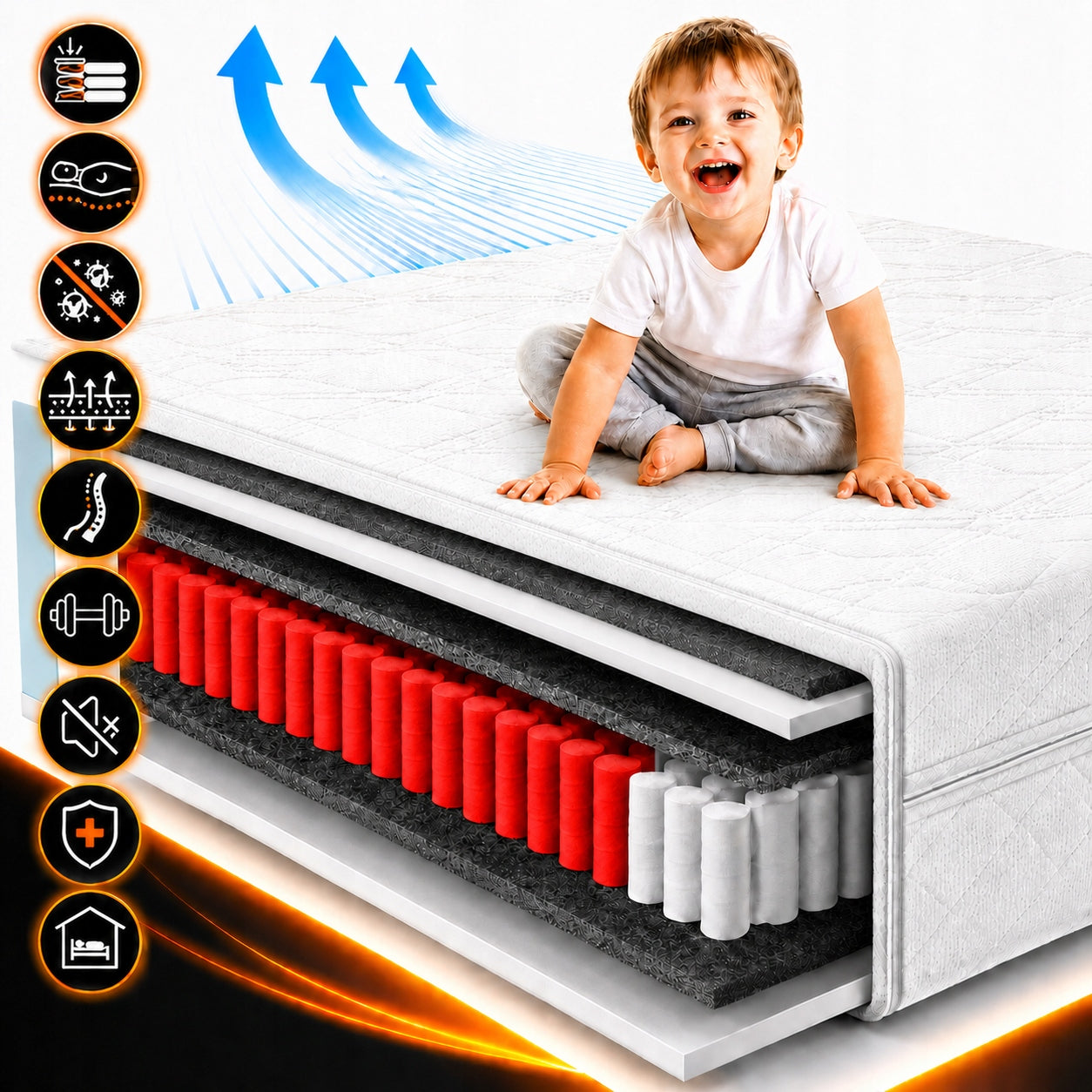 160x200 multipocket mattress 19cm reinforced H3 foam hr anti-allergic Medical device no