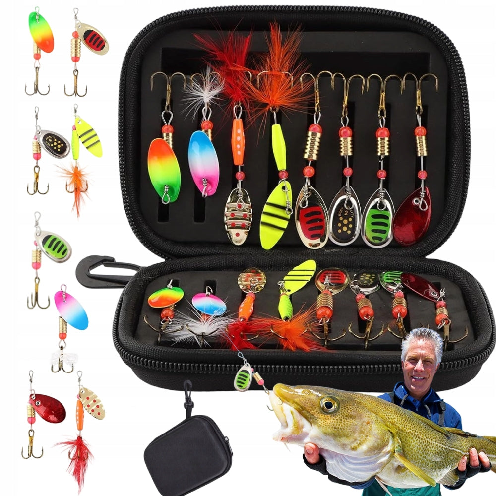 16Pcs Spinning Spinners Lures Sheets Set With Case For Pike Perch