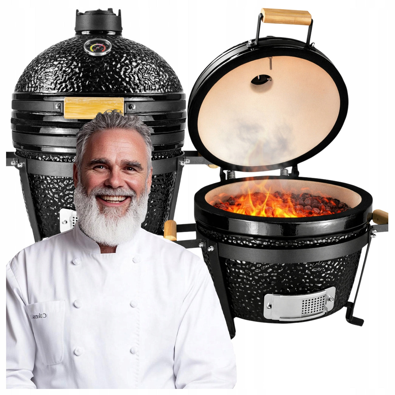16T" CERAMIC PORTABLE GARDEN CHARCOAL GRILL WITH COVER ROUND STEEL