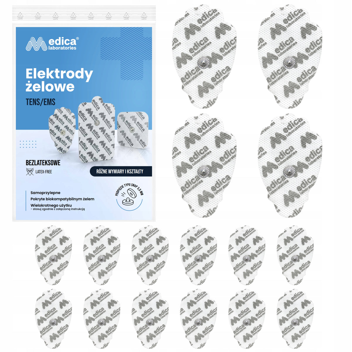 16x GEL ELECTRODES FOR ELECTROSTIMULATION PADS TENS EMS 7,4×4,5 cm