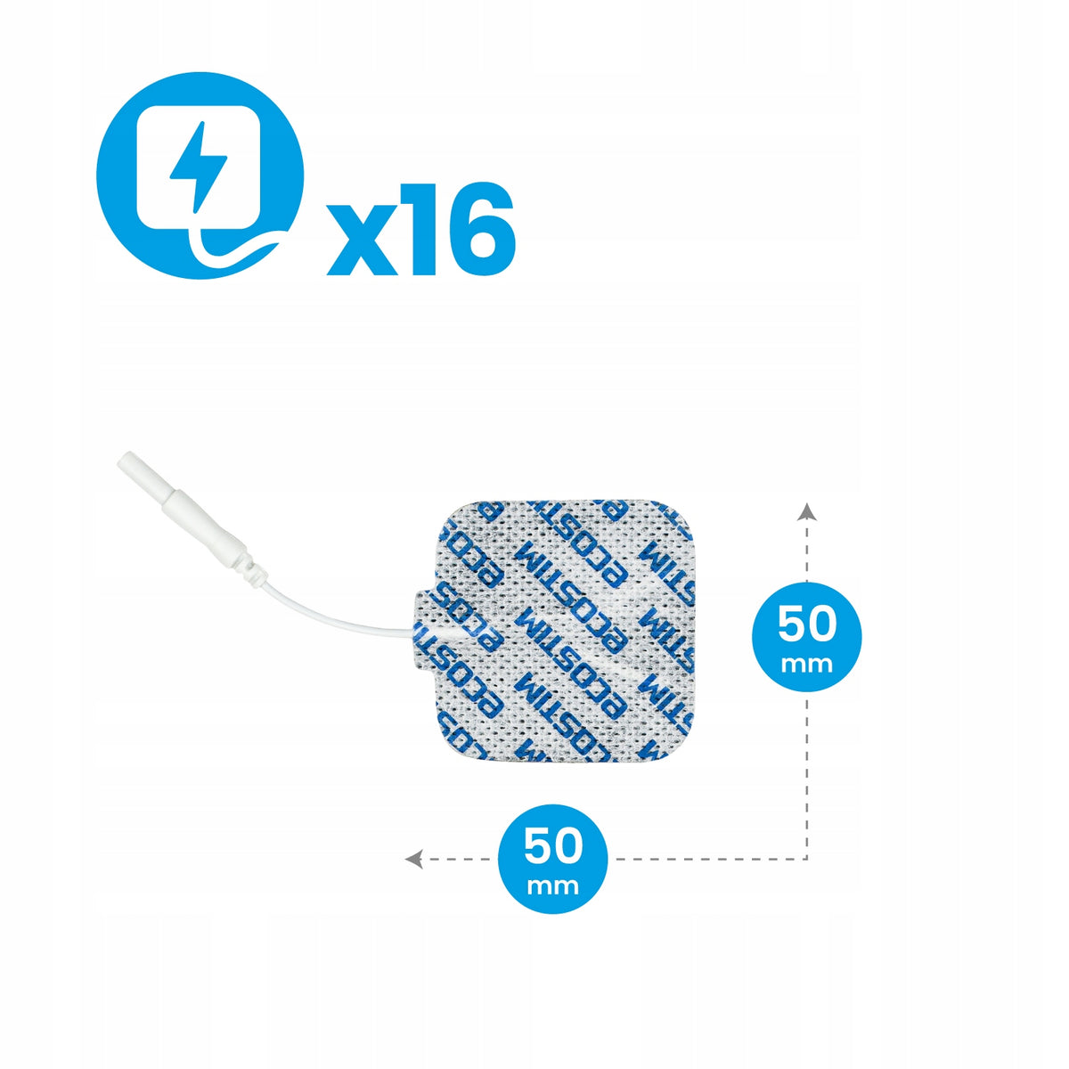 16x Medical Gel Electrodes Self-Adhesive TENS 5x5cm PIN PREMIUM MULTIPACK Manufacturer code K.EL.P.NWCP.50.50.SQ.P2MM-F1-4PK