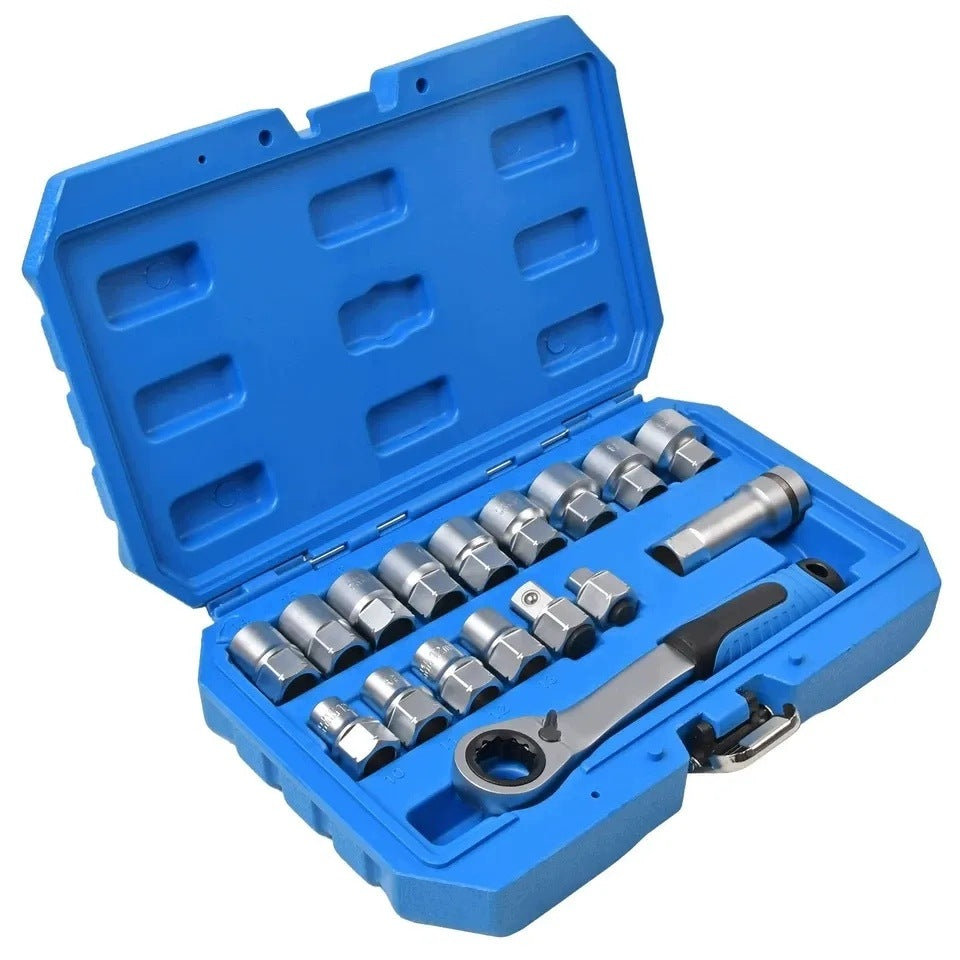 17 x Generic Pass through Sockets Set Mechanics Tool Portable Hand Tool Car Manufacturer code HO-0610A1-XMD