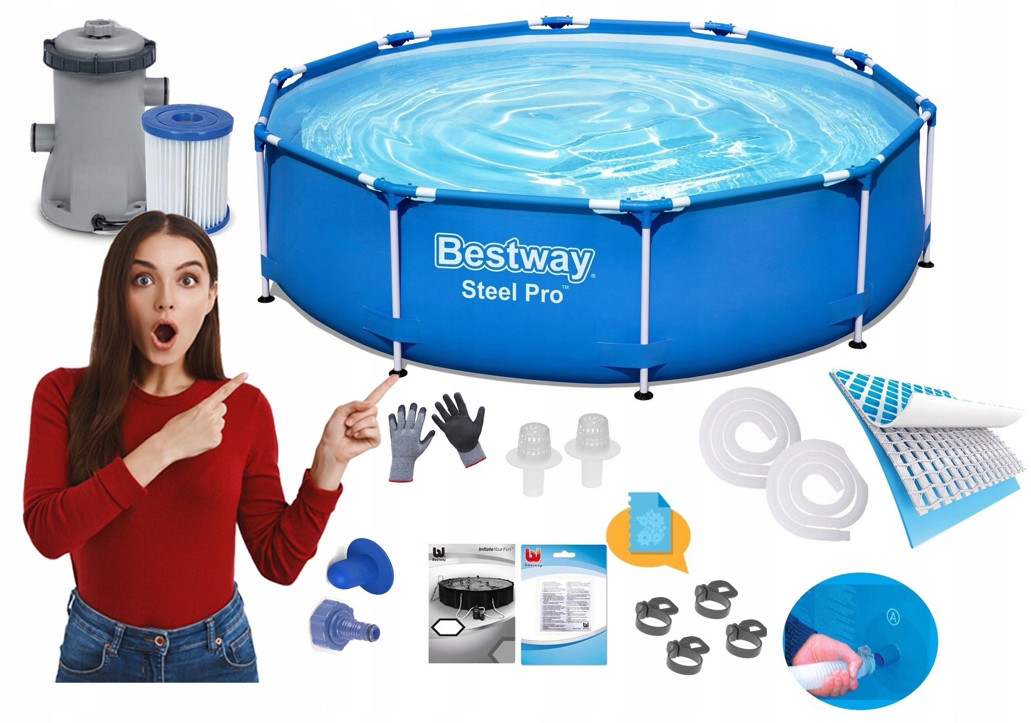 17in1 GARDEN RACK POOL WITH PUMP 305x76cm Bestway SET MODEL 2026 Manufacturer code 56677