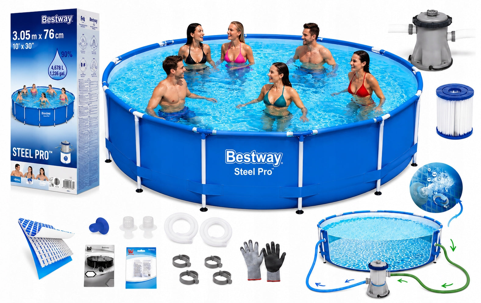 17in1 GARDEN RACK POOL WITH PUMP 305x76cm Bestway SET MODEL 2026