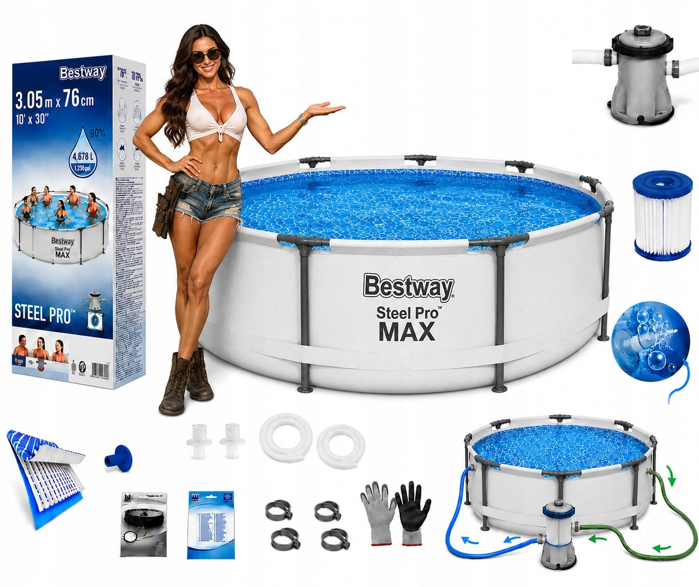 17in1 GARDEN RACK POOL WITH PUMP 305x76cm Bestway SET MODEL 2026