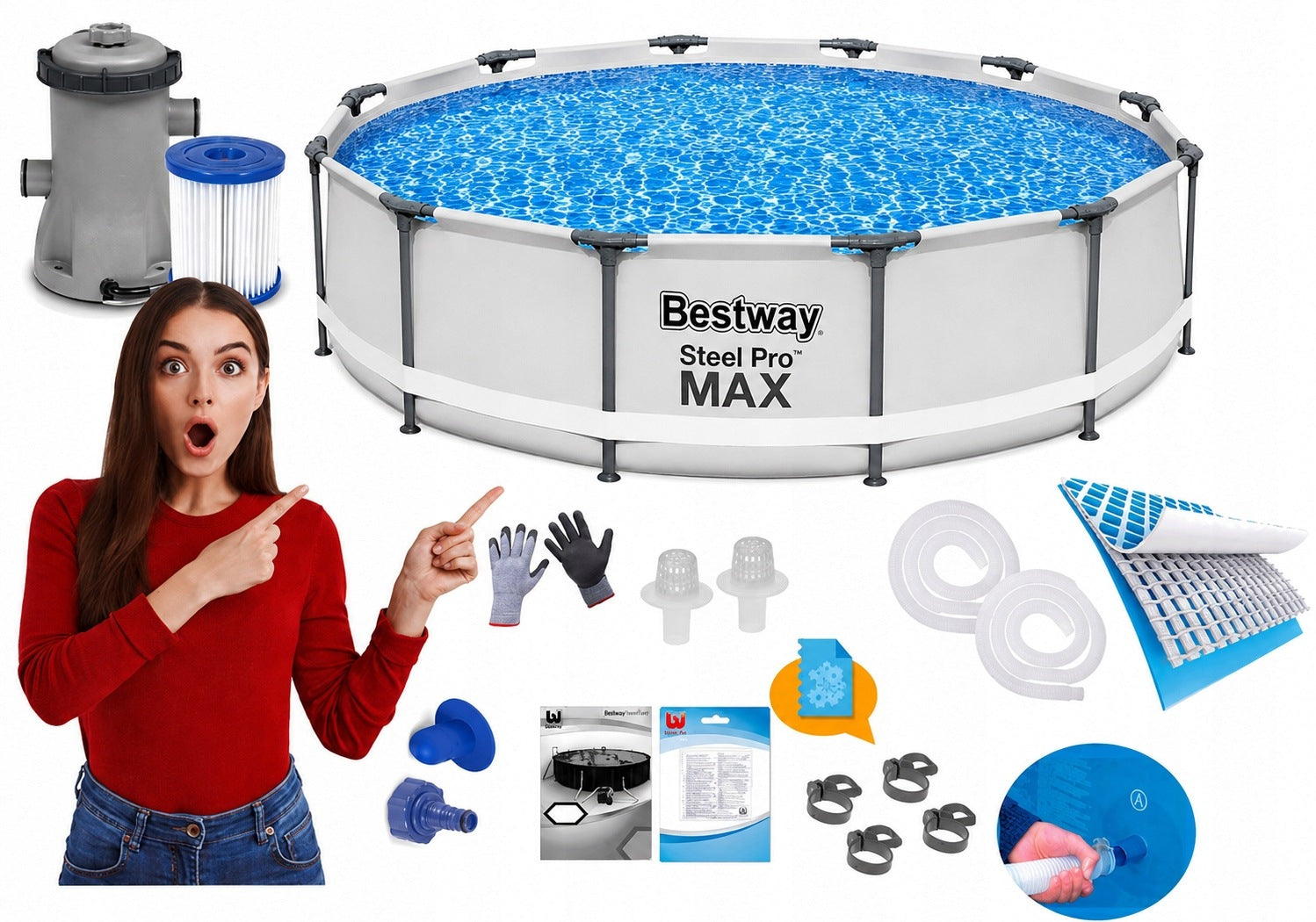 17in1 GARDEN RACK POOL WITH PUMP 305x76cm Bestway SET MODEL 2026