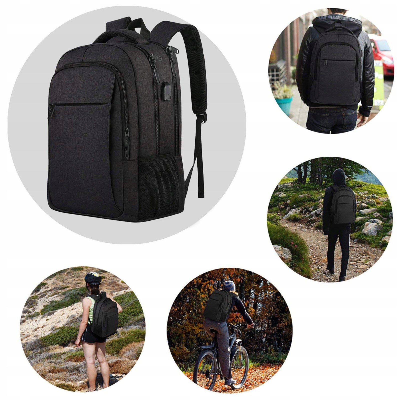 18" Laptop Men's Backpack USB Charging Port 15+ Compartments Anti-theft