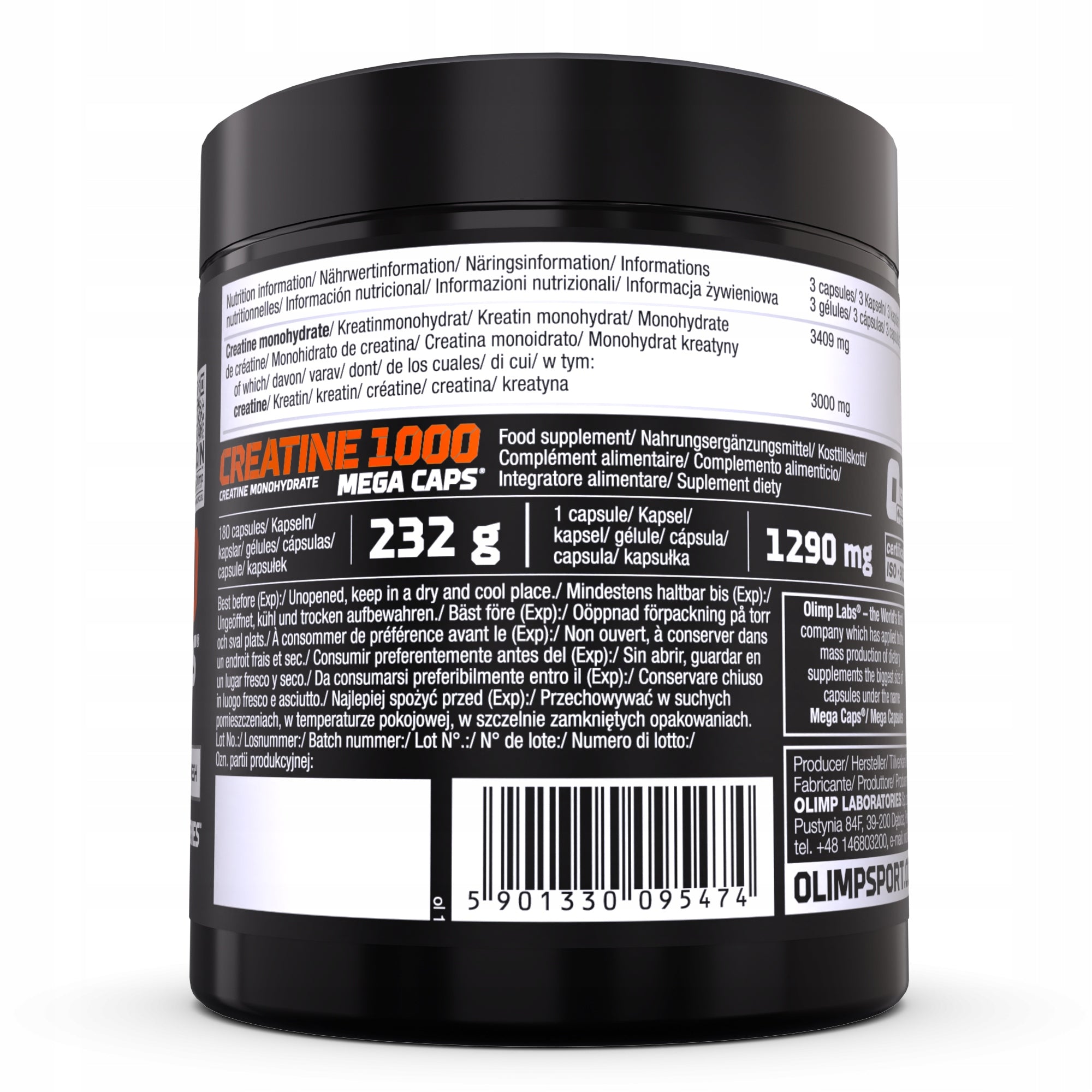 180 KAPS CREATINE MONOHYDRATE STRENGTH REGENERATION SPORT TRAINING HEALTH QUALITY EAN (GTIN) 5901330095474