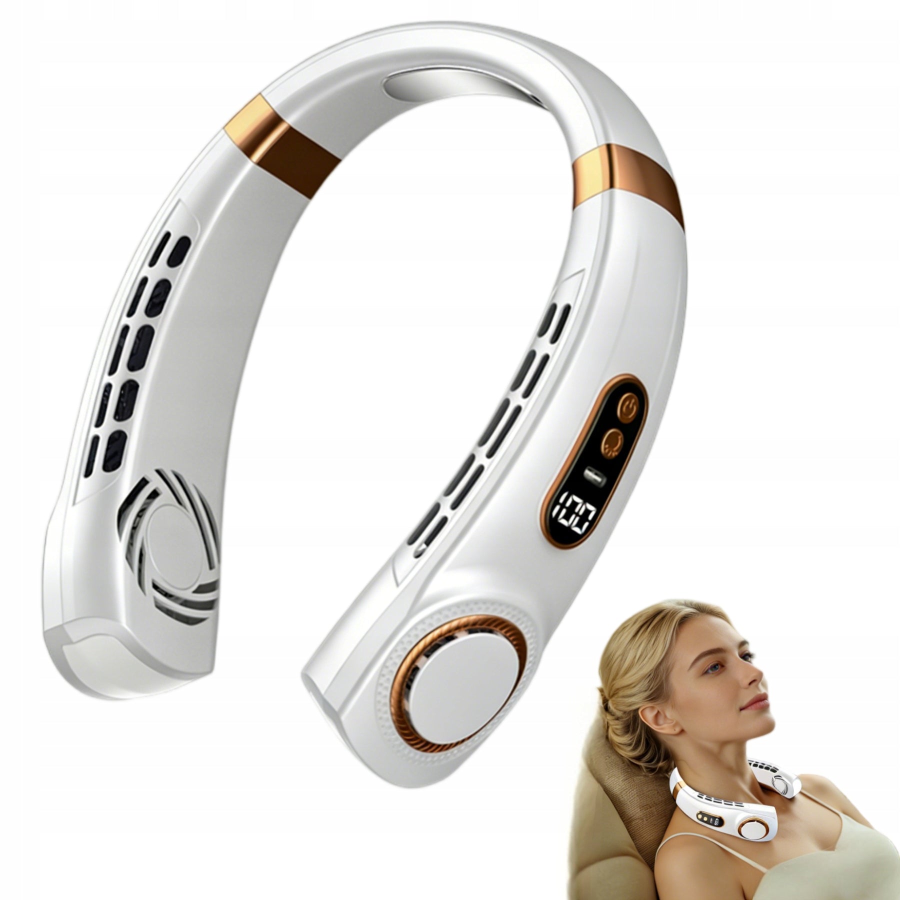 1800mAh NECK FAN USB FAN PORTABLE LED 5-LEVEL ADJUSTMENT
