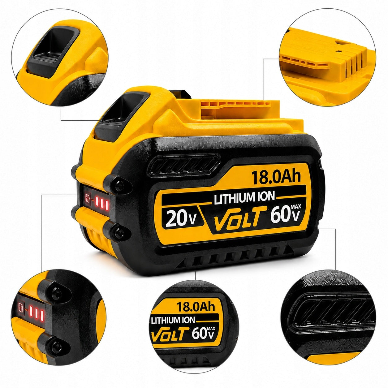 18Ah 20V/60V MAX Battery Pack for DEWALT FLEXVOLT DCB606 DCB609 Replacement