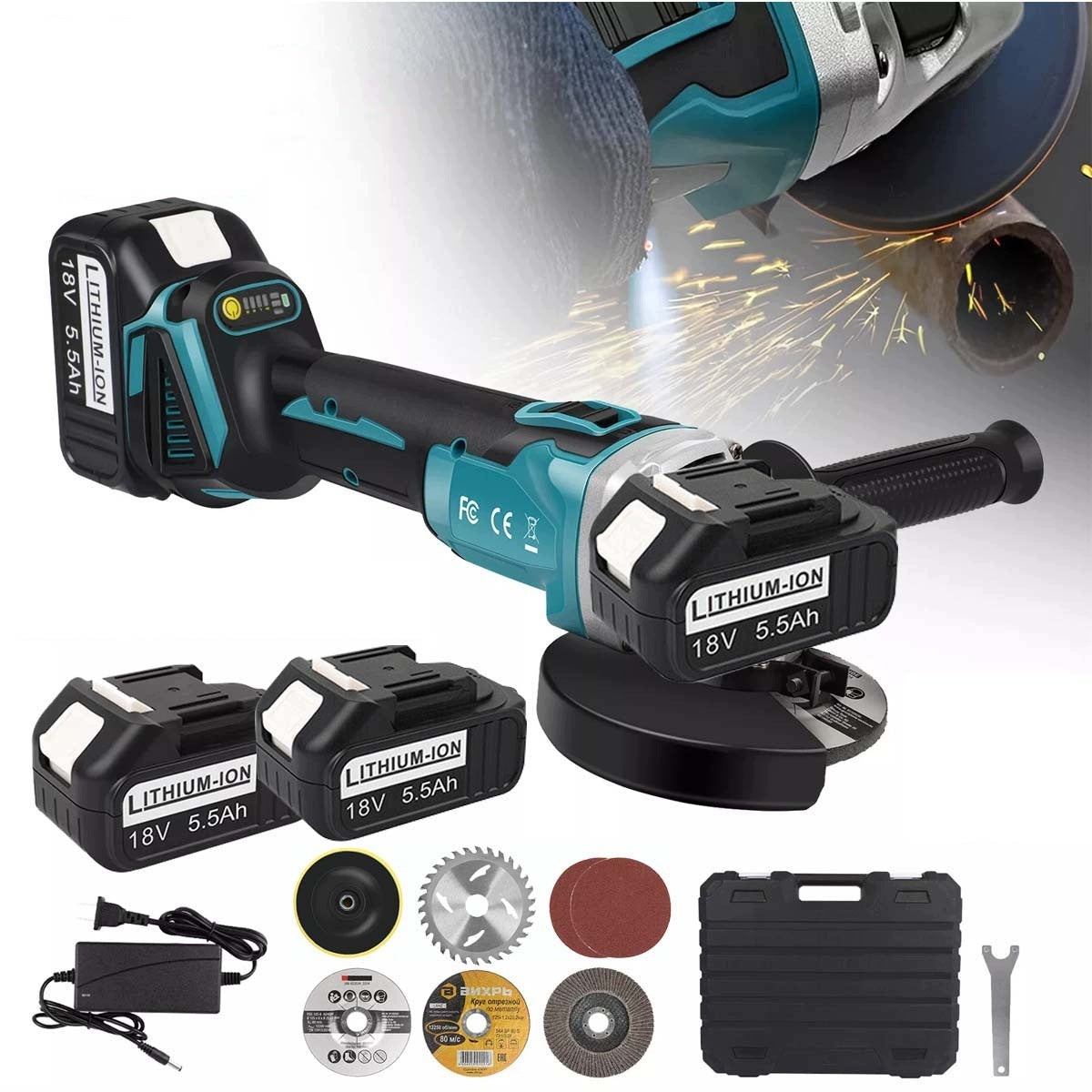 18V 125MM BRUSHLESS CORDLESS ANGLE GRINDER FOR MAKITA + 2AKU