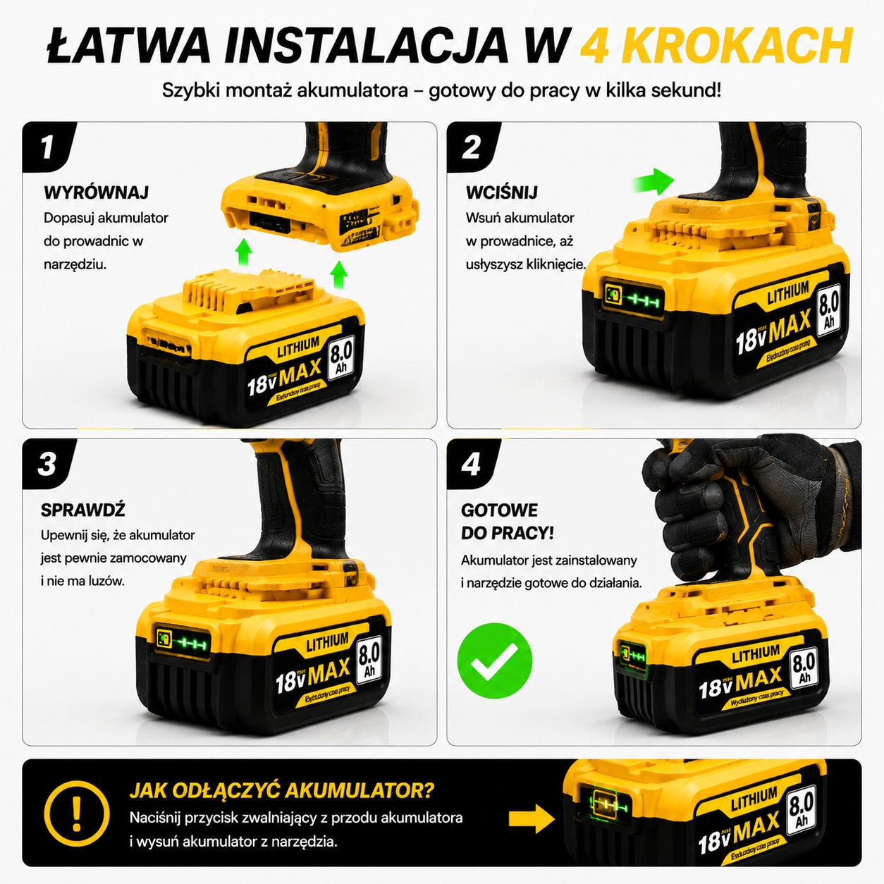 18V 8Ah XR Battery Replacement DCB182 DCB206 Dewalt High Capacity LED Series DW-18V-8.0Ah-1