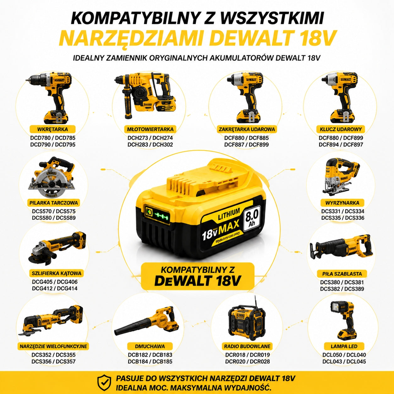 18V 8Ah XR Battery Replacement DCB182 DCB206 Dewalt High Capacity LED Voltage (V) 18 V