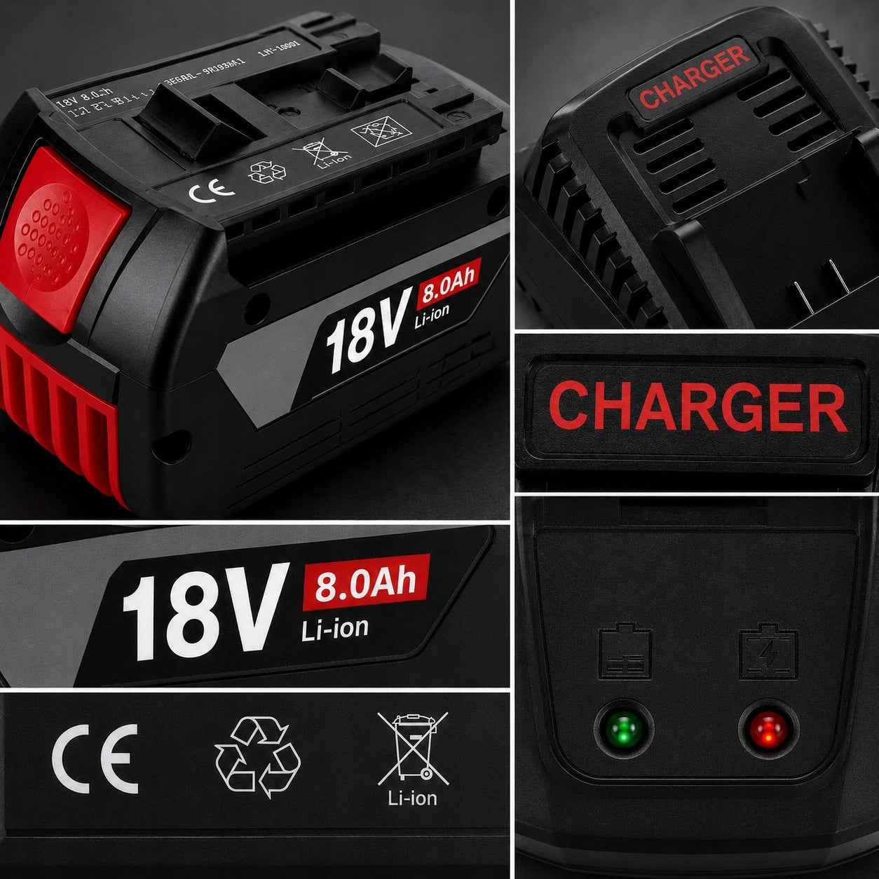 18V8Ah Li-ion Battery Pack with Bosch GSR GBH Tool Charger Manufacturer code BS-18V-8.0Ah-1B1C