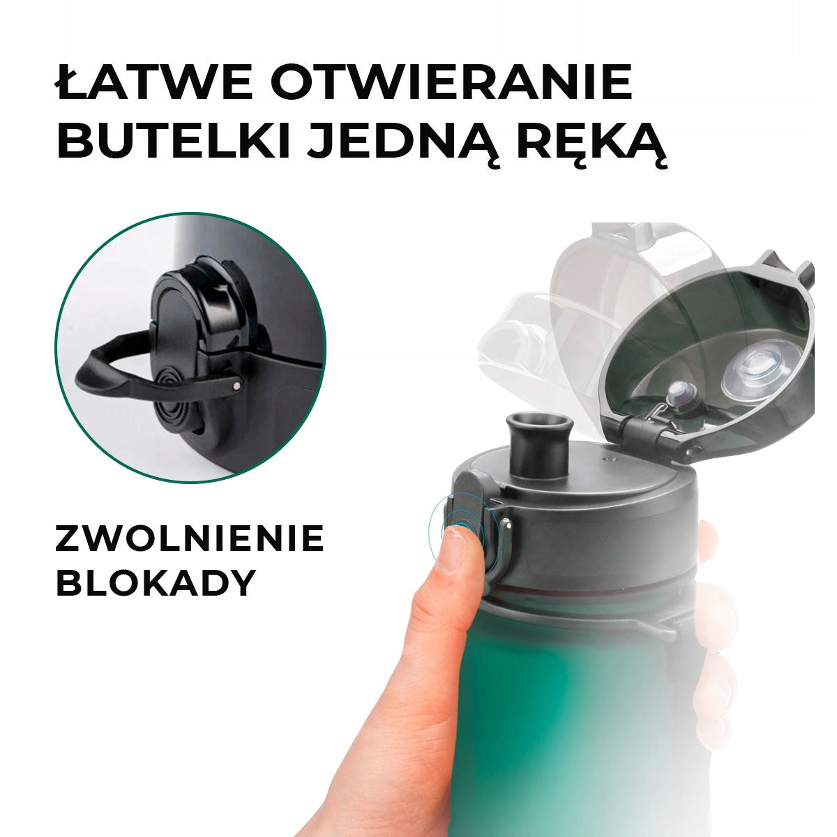 1L WATER BOTTLE WITH TRITAN MEASURING CUP FOR GYM FITNESS TRAINING Color green