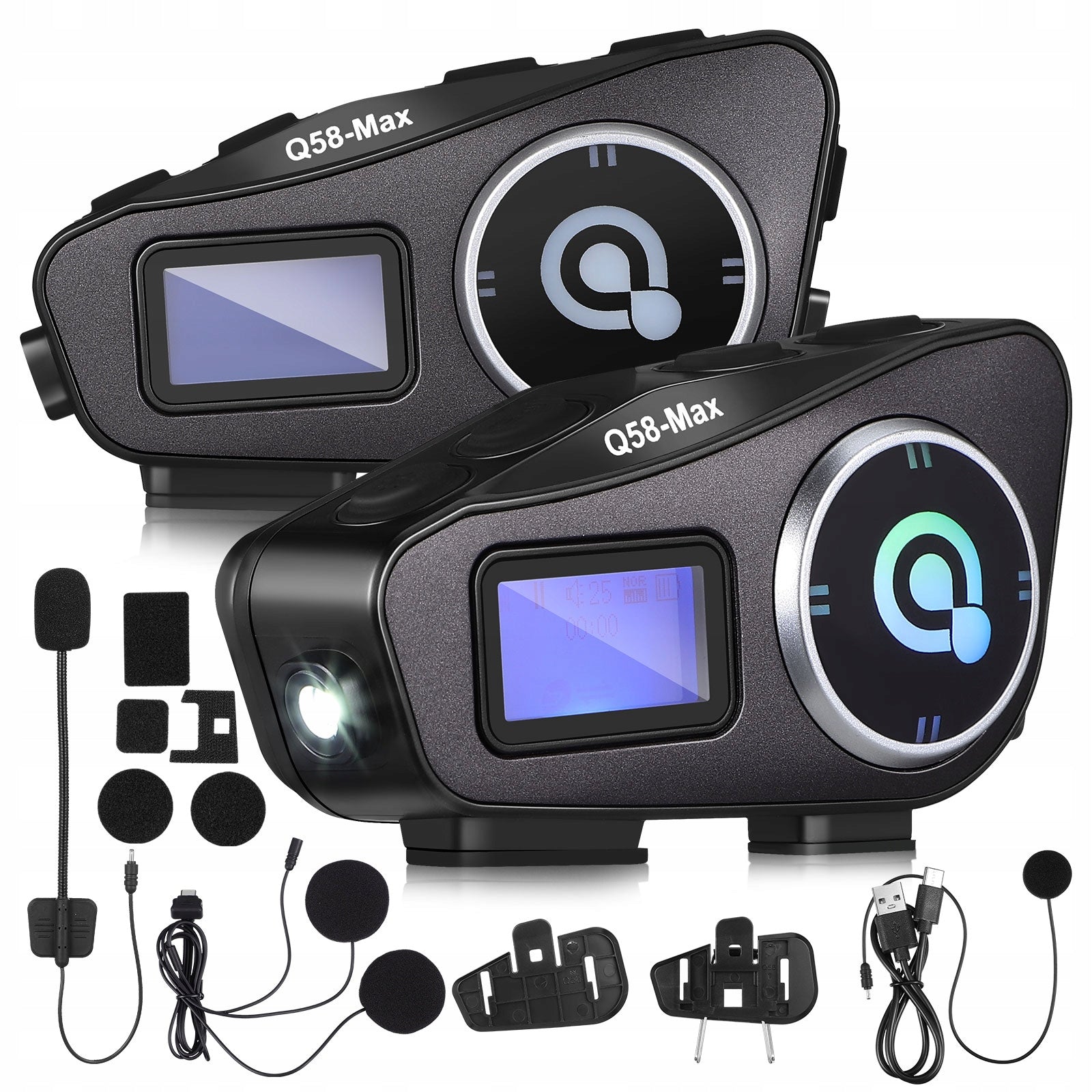 1Pair Black Bluetooth Helmet Headphones with Wireless Call and Intercom Charging time 2 h