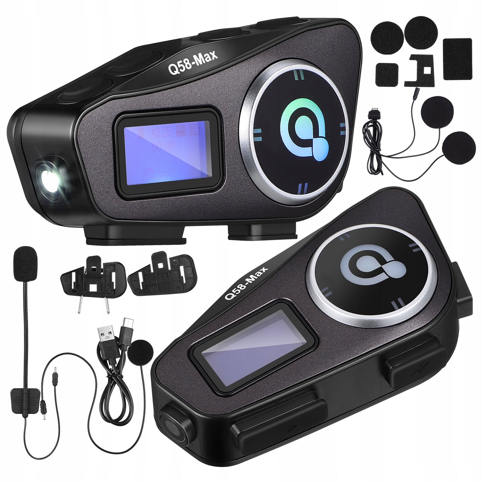 1Pair Black Bluetooth Helmet Headphones with Wireless Call and Intercom