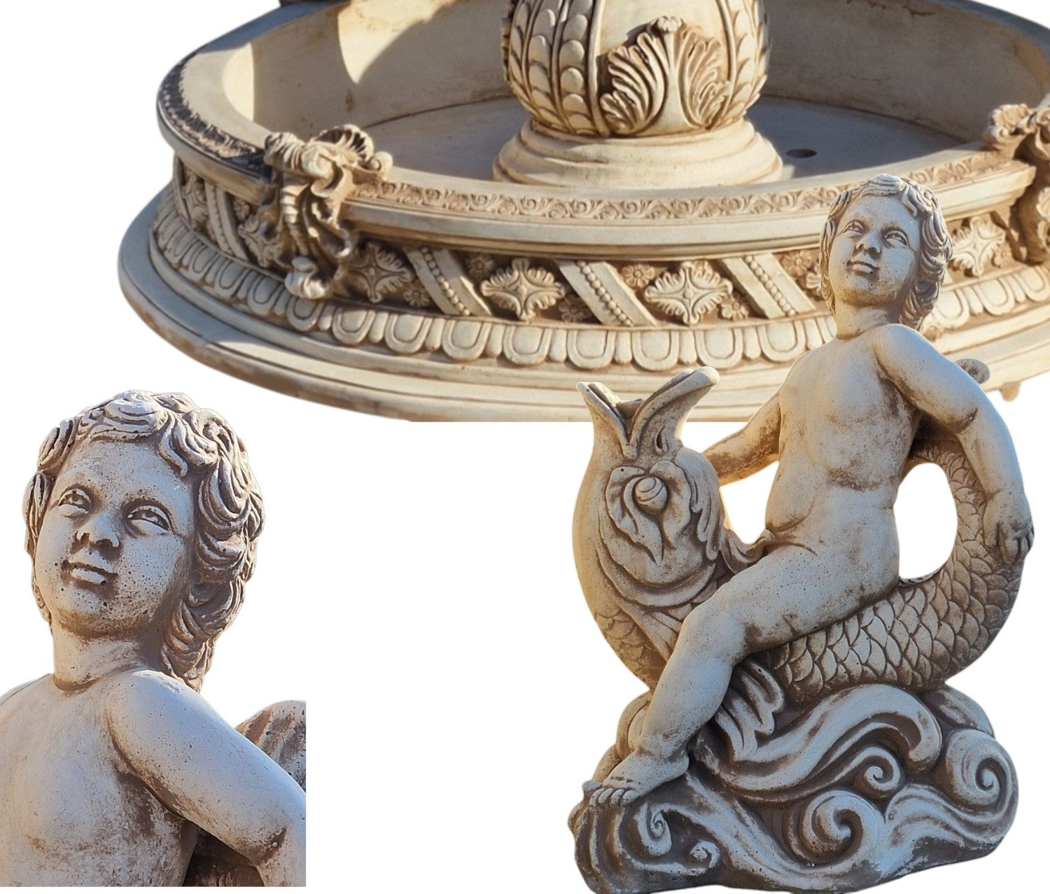 Alaska Fountain with Cupid Pool with BOTTOM 161cm, white cement figure Ag-Bet