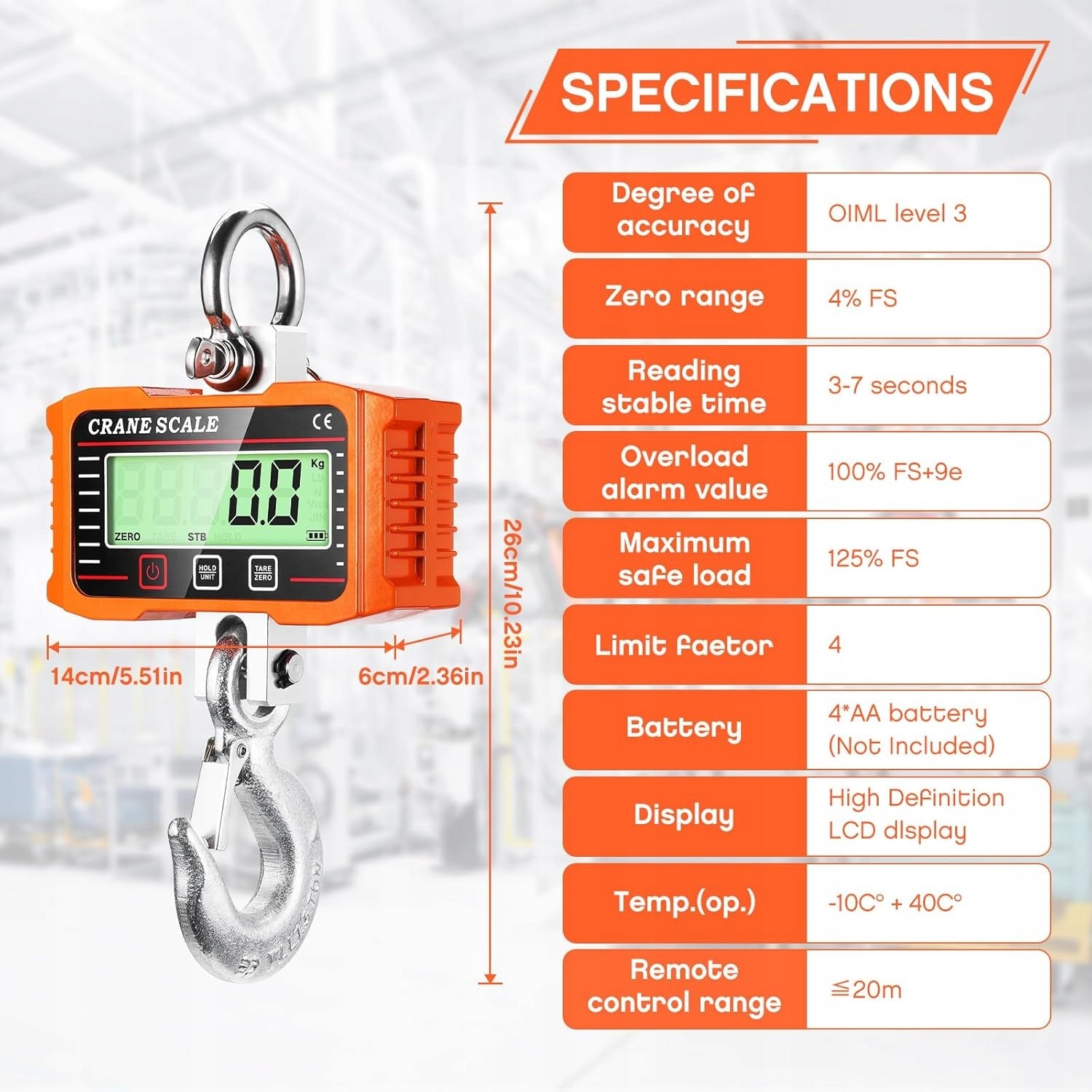 1t Industrial Hook Scale For LCD Construction Warehouse Stainless Steel SOLID Manufacturer code X00263U7HX