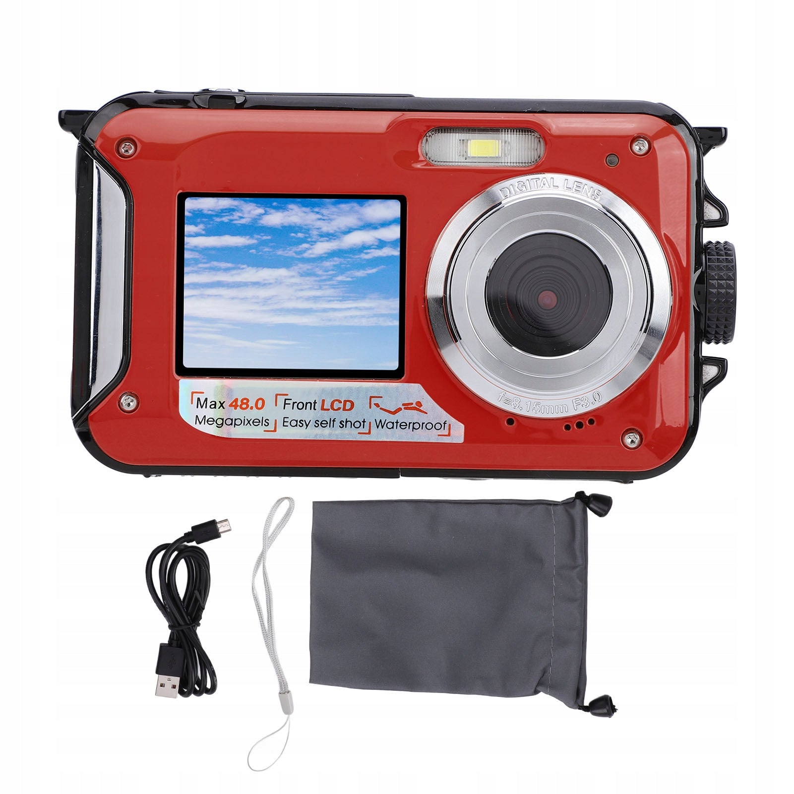 2,7K Underwater Dual Screen 48MP Camera, 16x Zoom, 11FT, TF Model 0391RFXR