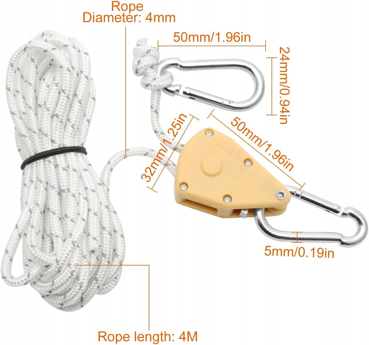 2 ADJUSTABLE 4M RATCHET ROPES WITH 4 CARABINEERS FOR HANGING Manufacturer code 0074643708425
