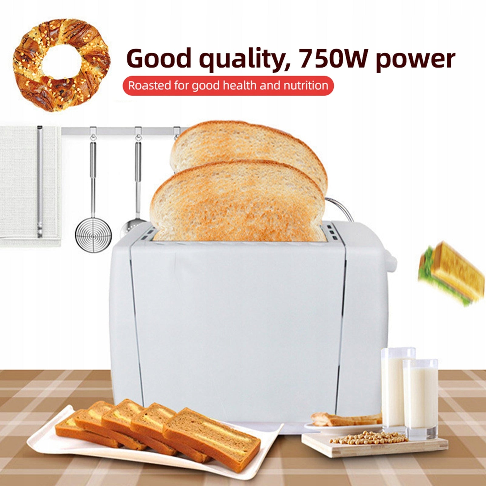2 Cut Stainless Steel Abs Smart Toaster with 6 Temp Settings