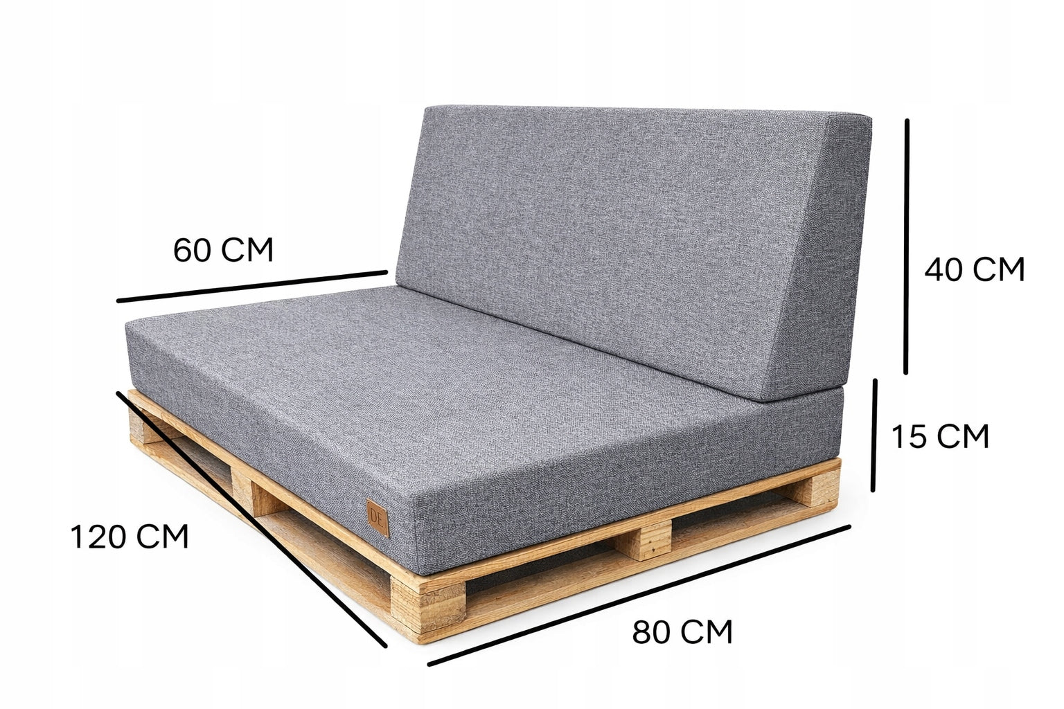 2 Garden Cushions for Bench Pallet Swing - Cushions 120x80 + 40 Wedge Pillow length 120 cm