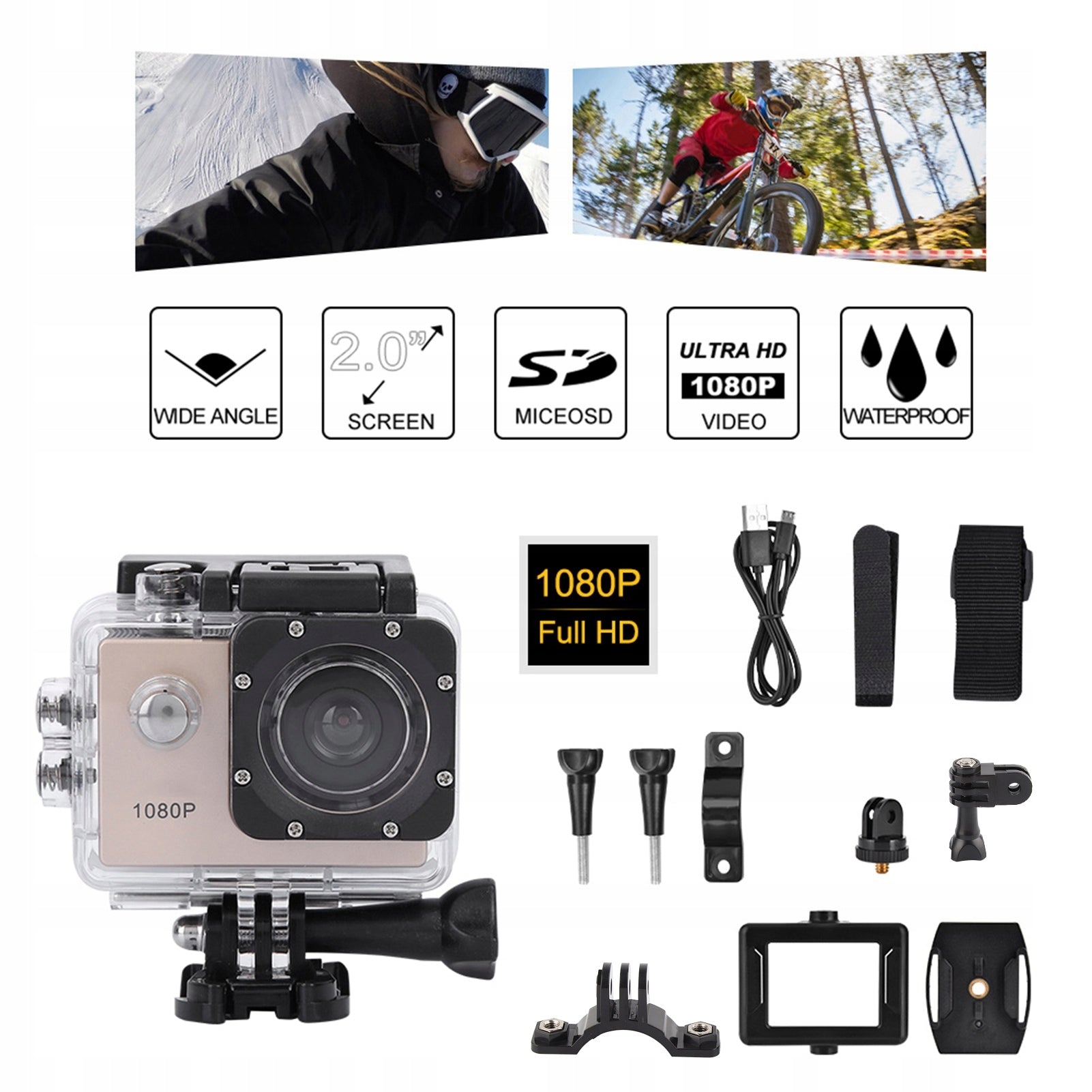 2 Inch LCD Screen 1080P HD Sports Waterproof Action Camera Kit About Q8