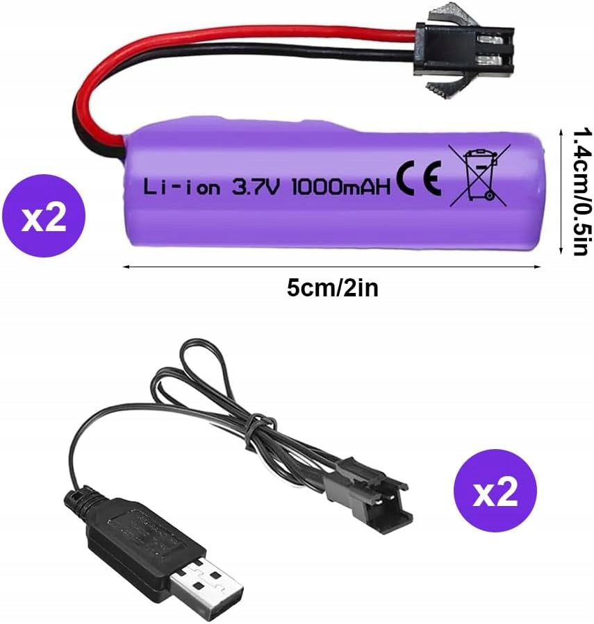 2 Li-Ion Batteries 3.7V 1000mAh with SM-2P Connector + 2 USB Chargers RC Packaging status original